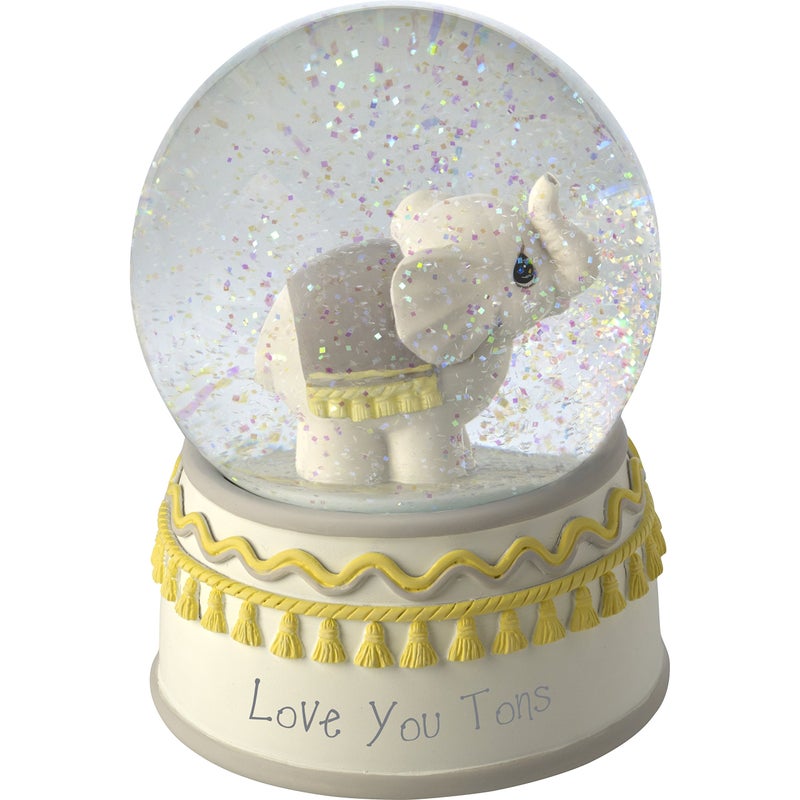 Precious Moments Precious Moments 179303 Love You Tons ResinGlass Elephant Musical Snow Globe Gray Chevron 