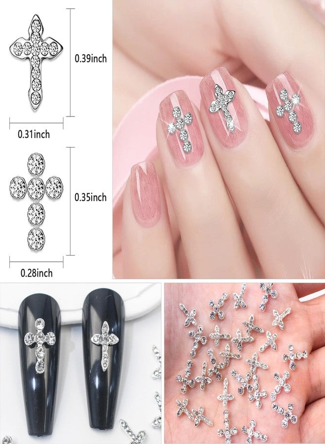 JERCLITY 20pcs 3D Cross Nail Charms Silver Cross Charms for Nails Nail Cross Charms with Clear Rhinestones 3D Jewelry Making Nail Art Accessories Nail Cross Charm for Women - Image 2