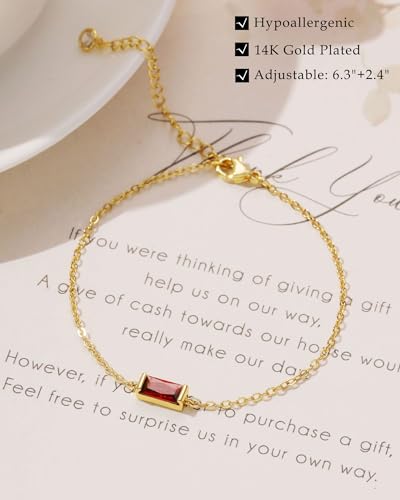 FUNEIA Birthstone Gold Bracelets for Women Non Tarnish Trendy Dainty 14K Gold Plated Bracelet Stack Stackable Blue Green May Emerald Friendship Bracelets Jewelry Gifts for Mom Best Friend - Image 4