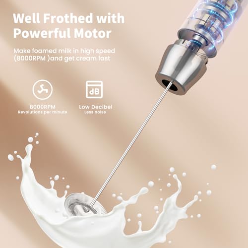 Maestri House Rechargeable Milk Frother with Stand, LunaFro Handheld Electric Foam Maker Waterproof Detachable Stainless Steel Whisk Drink Mixer Foamer for Lattes, Cappuccino - Image 4