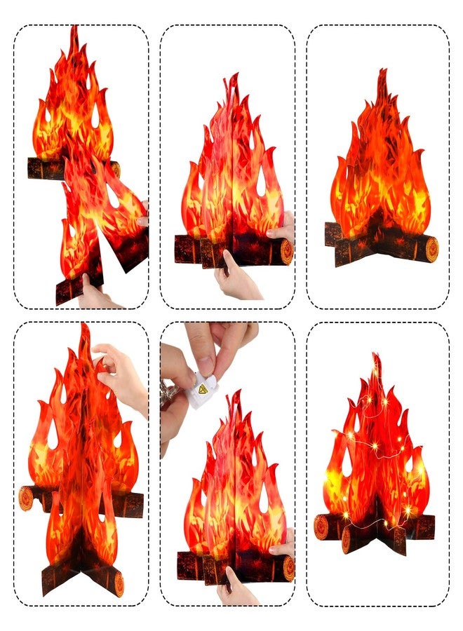 Hahafelt 6 Set Thanksgiving Fake Fire Flame Camping Decoration Disposable Green Grass Tablecloth and 3D Cardboard Fake Campfire Decorative Centerpiece for Camp Hiking Birthday Party Supplies - Image 4