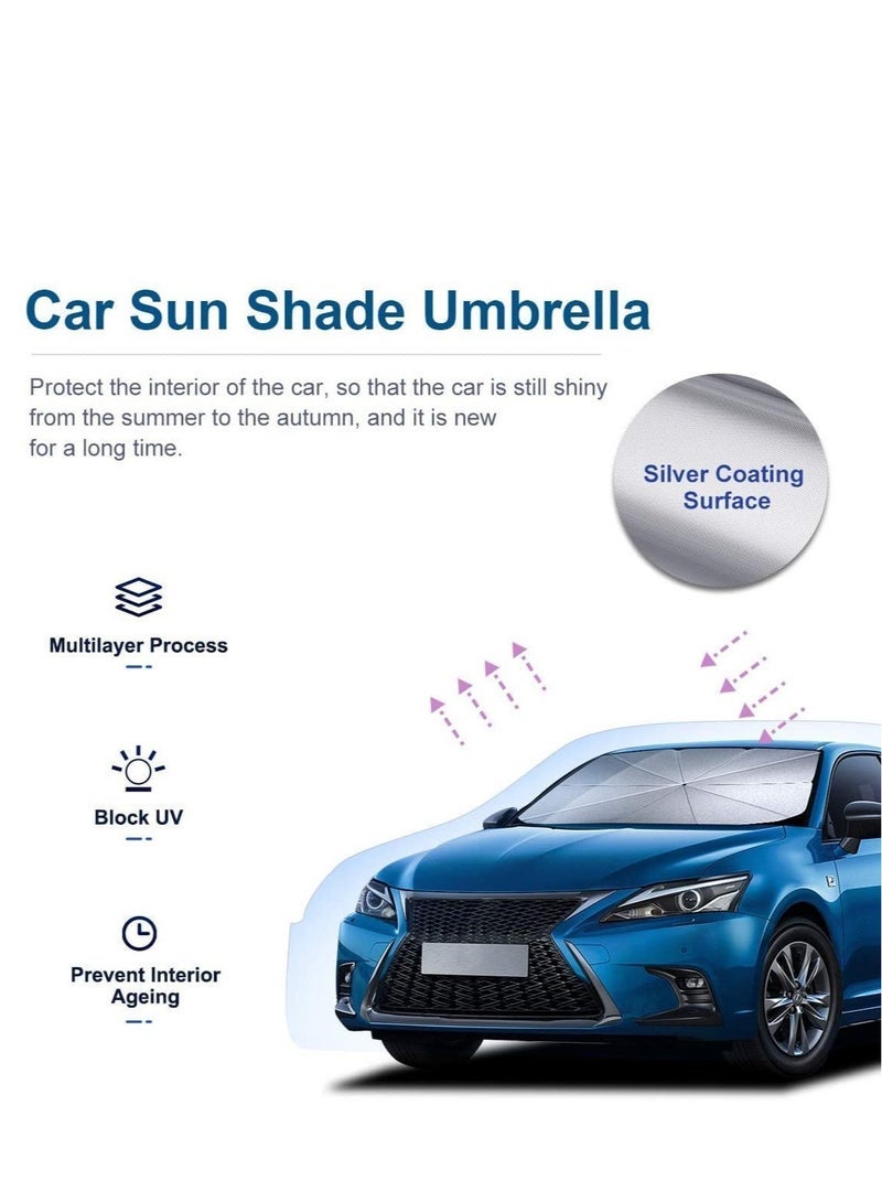 Car Windshield Sun Shade Umbrella with Car Safety Hammer,Bendable Shaft,UV Rays and Heat Sun Visor Protector, Foldable Front Window Sunshade (Extra large (150cm x 85cm)) - Image 5