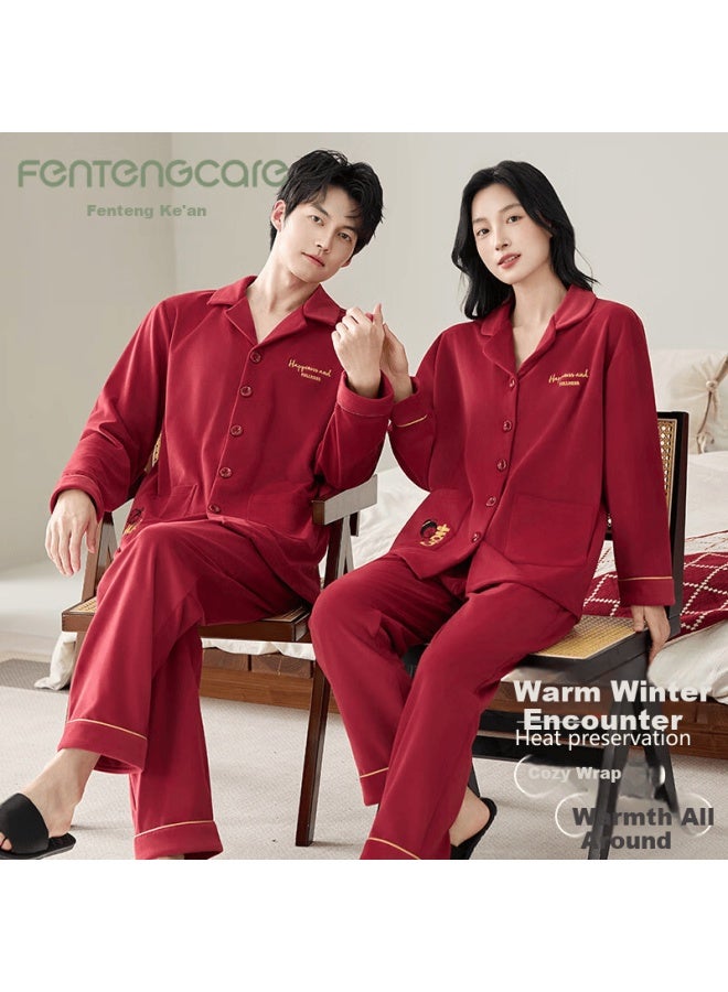 Fentengcare Red Zodiac Year Couples Pajamas Wedding New Marriage Autumn Winter Island Fleece Long Sleeve Homewear Set Qh - Image 2