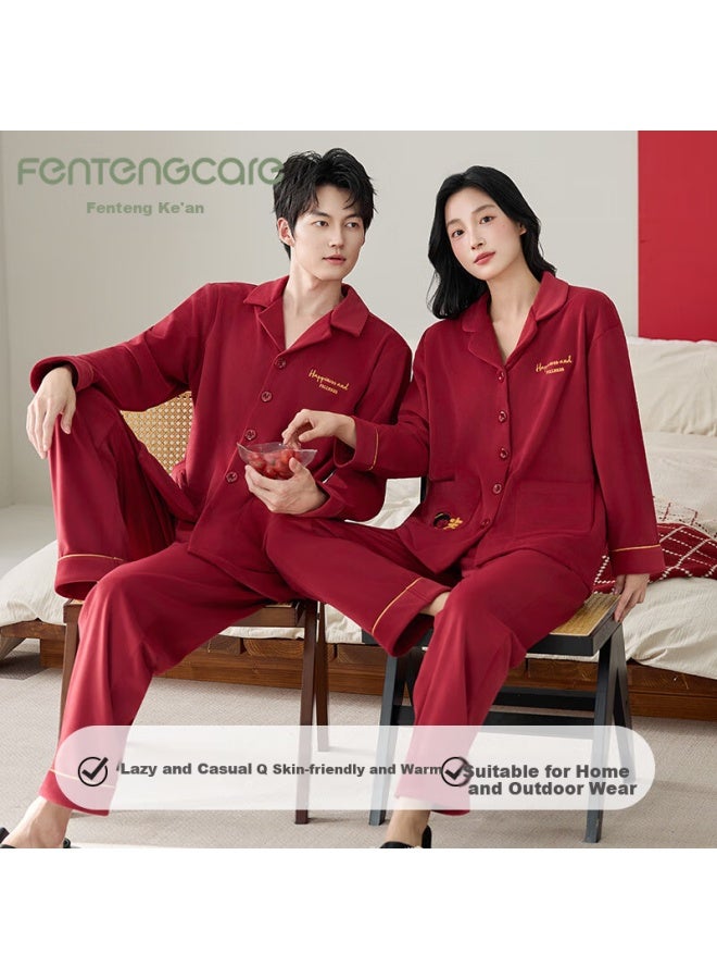 Fentengcare Red Zodiac Year Couples Pajamas Wedding New Marriage Autumn Winter Island Fleece Long Sleeve Homewear Set Qh - Image 3