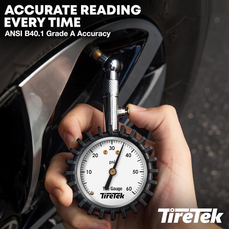 TireTek Tire Pressure Gauge 0-60 PSI - Tire Gauge for Car, SUV, Truck & Motorcycle - Heavy Duty Air Pressure Gauge ANSI Certified - Image 2