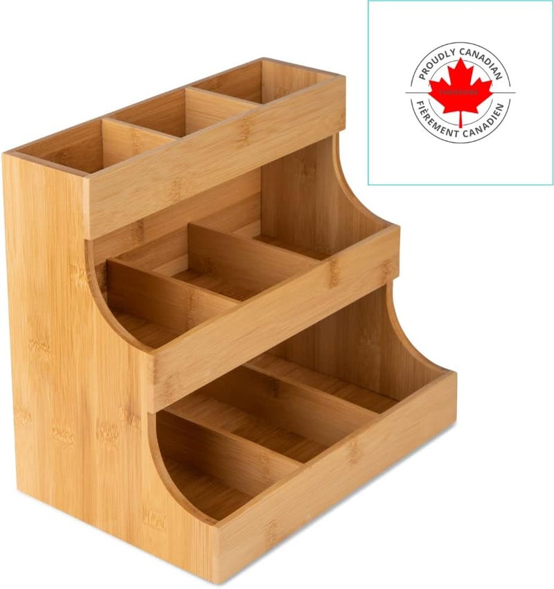 Theodore Vertical Bamboo Tea Organizer – Holds 180 Tea Bags – Compact Wooden Tea Storage Box for Home, Kitchen, Office – Fits Sugar Packets, Sweeteners, and Creamers - Image 5