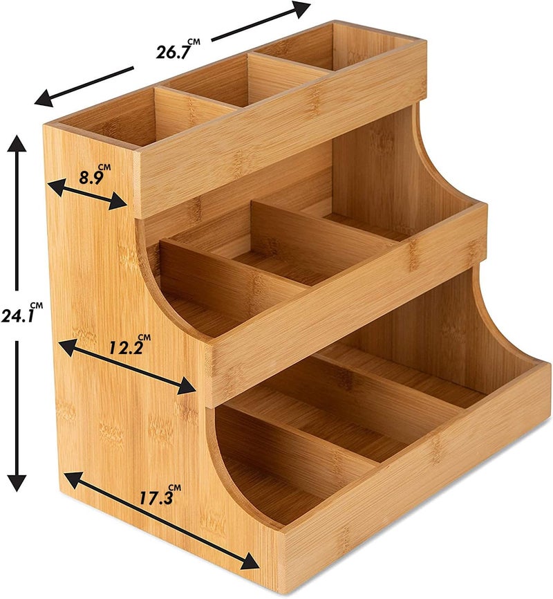 Theodore Vertical Bamboo Tea Organizer – Holds 180 Tea Bags – Compact Wooden Tea Storage Box for Home, Kitchen, Office – Fits Sugar Packets, Sweeteners, and Creamers - Image 4
