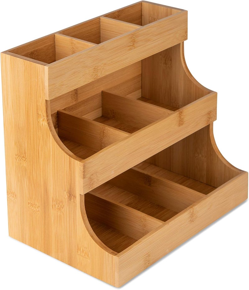 Theodore Vertical Bamboo Tea Organizer – Holds 180 Tea Bags – Compact Wooden Tea Storage Box for Home, Kitchen, Office – Fits Sugar Packets, Sweeteners, and Creamers - Image 1