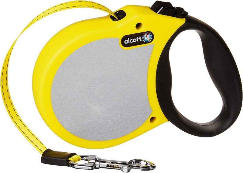 alcott Visibility Retractable Reflective Belt Leash, 16' Long, Small for Dogs Up to 45 lbs., Neon Yellow with Reflective Accents - Image 1
