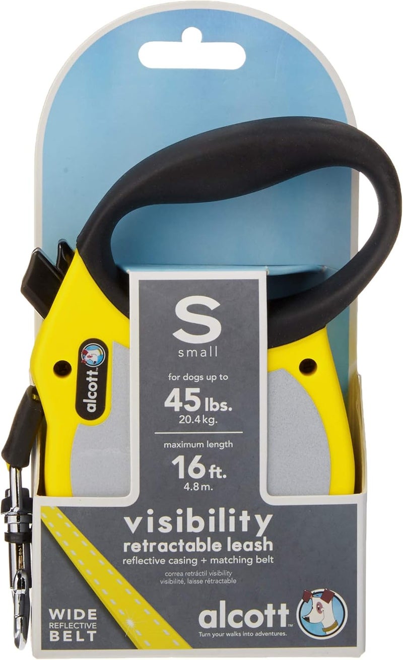 alcott Visibility Retractable Reflective Belt Leash, 16' Long, Small for Dogs Up to 45 lbs., Neon Yellow with Reflective Accents - Image 2