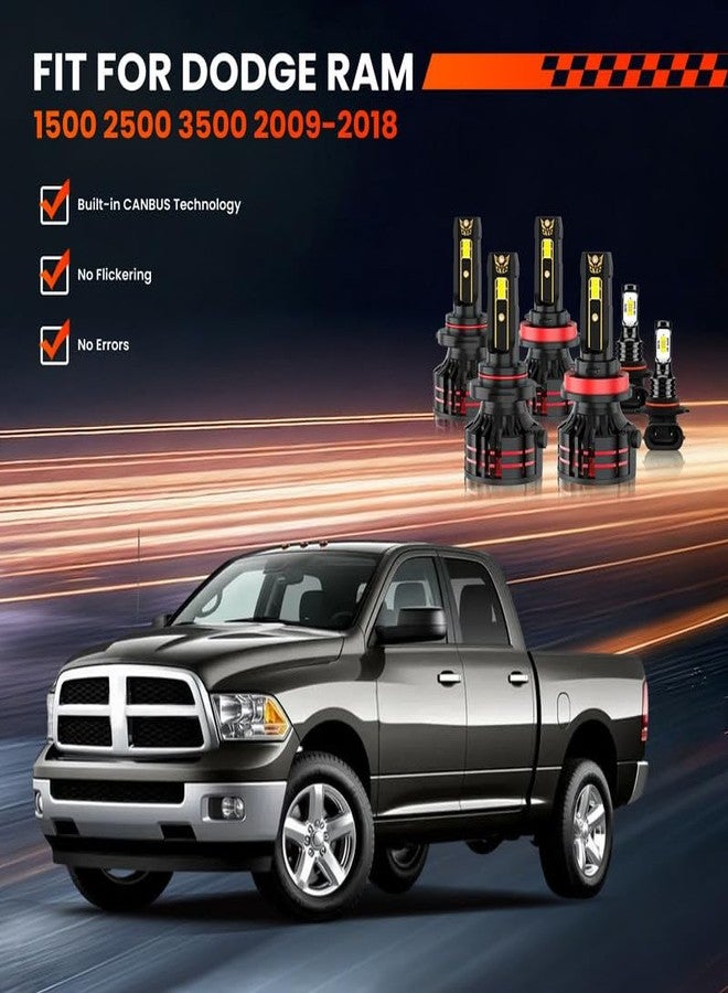 KAUNBAST Compatible for DODGE RAM 1500 2500 3500 2009 2010 2011 2012 2013 2014 2015 2016 2017 2018 Driving Light Bulbs Combo, 6500K White 800% Brightness, Direct Installation, 6-Pack - Image 2