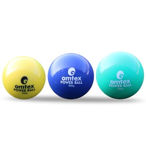 omtex Power Ball Rubber Training Cricket Weighted Ball Combo Set for Batting and Pitching Size 400g 600g 800g Multicolor Pack of 3 - Image 1