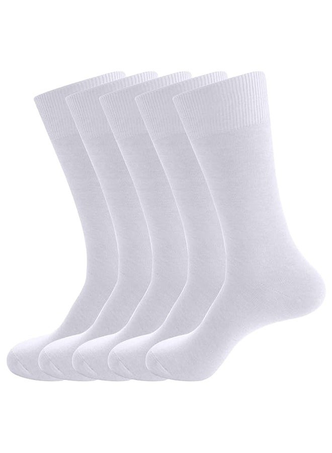 DUNISO 5 pcs of Men's Long Socks Formal Socks Pure Cotton Calfskin Business Soft Breathable Sports Long Casual Socks (White)  - Image 1