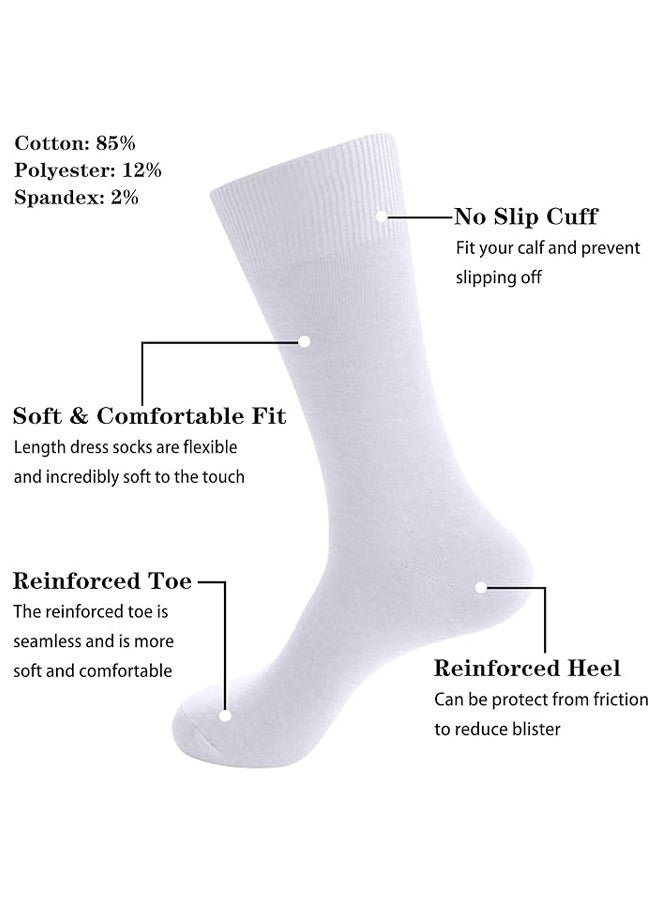DUNISO 5 pcs of Men's Long Socks Formal Socks Pure Cotton Calfskin Business Soft Breathable Sports Long Casual Socks (White)  - Image 2