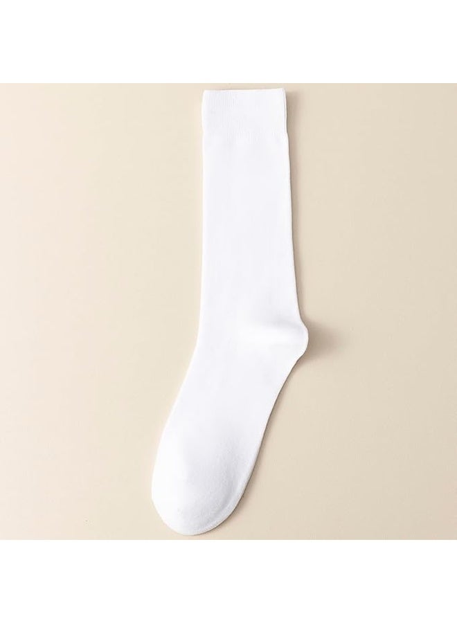 DUNISO 5 pcs of Men's Long Socks Formal Socks Pure Cotton Calfskin Business Soft Breathable Sports Long Casual Socks (White)  - Image 4