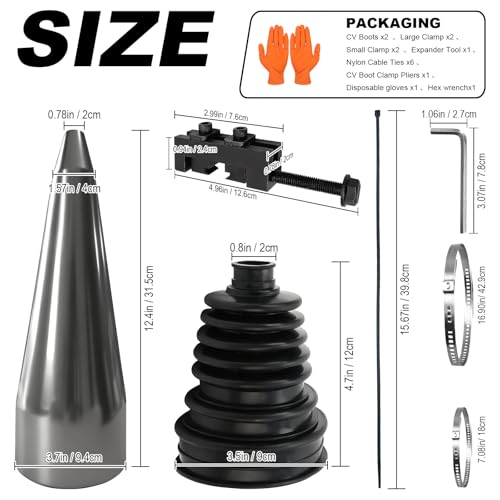 HCDDQP 2PCS CV Boot Repair Kit with Expander Tool and Clamps, 4 Stainless Steel Clamps & 6 Cable Ties and Protective Gloves,Universal CV Axle Boot Repair Kit for 19mm to 24mm Shafts - Image 2