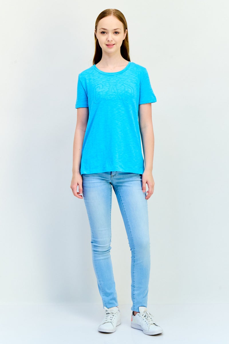 GAP Women Crew Neck Short Sleeve Brand Logo T-Shirts, Blue - Image 4