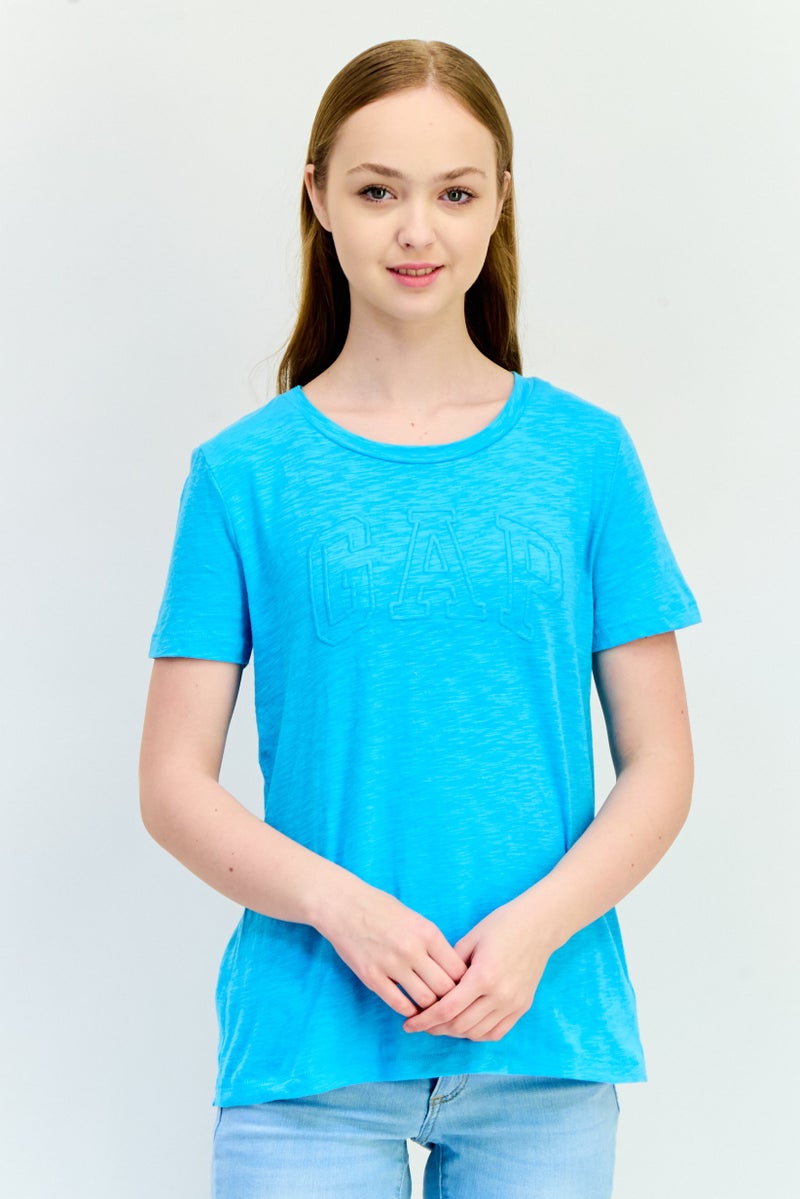 GAP Women Crew Neck Short Sleeve Brand Logo T-Shirts, Blue - Image 1