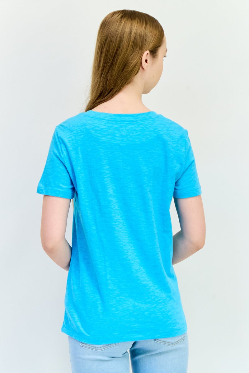 GAP Women Crew Neck Short Sleeve Brand Logo T-Shirts, Blue - Image 3