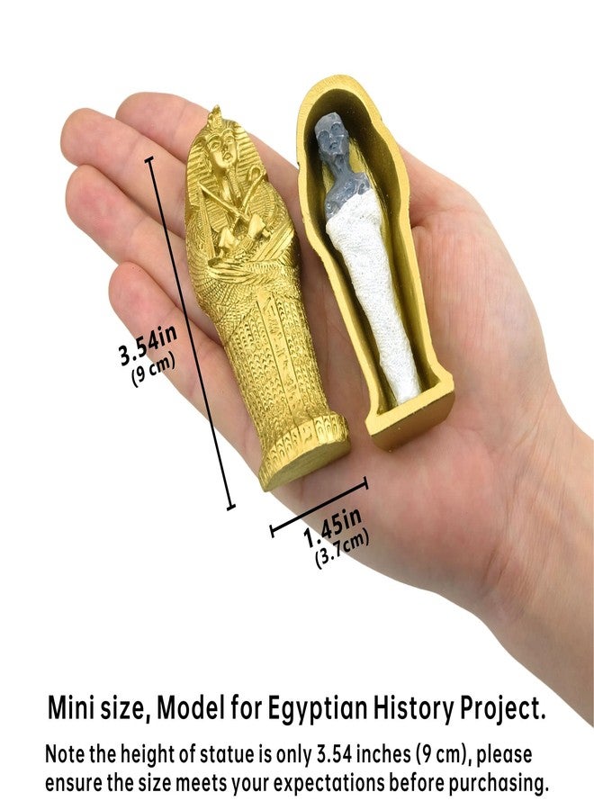 TRANSGOOD 3.5" Egyptian Mummy Pharaoh Sarcophagus w/Mummy Figurine Home Decor Collectible Egypt Souvenirs(Gold) - Image 3