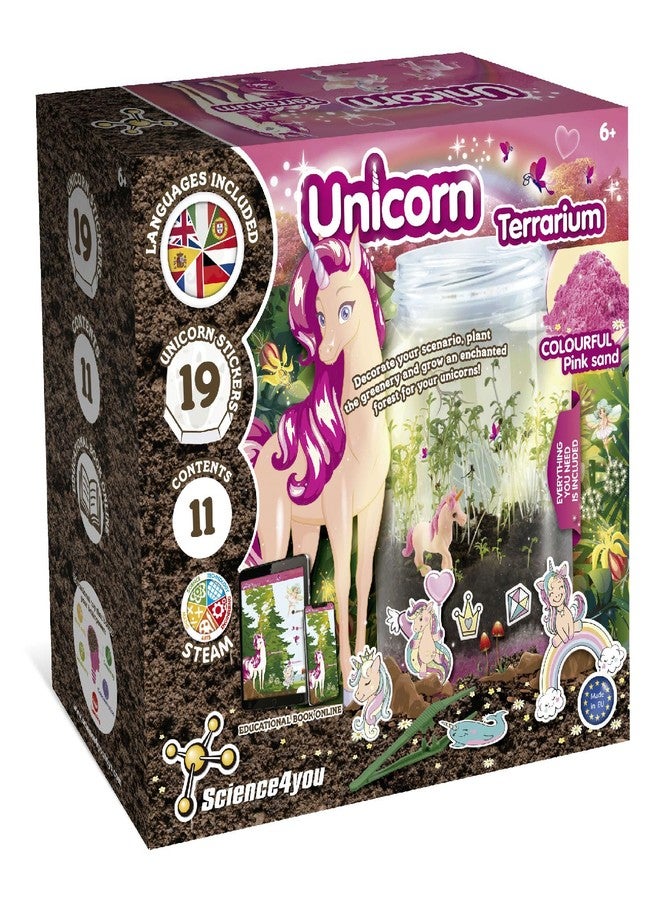 Science4you Unicorn Terrarium Kit for Girls and Boys - Terrarium Starter Kit to Make Your Own Ecosphere, Unicorn Toy + 19 Unicorn Stickers + Pink Sand Included, Game and Gift for Kids 6+ Year olds - Image 1