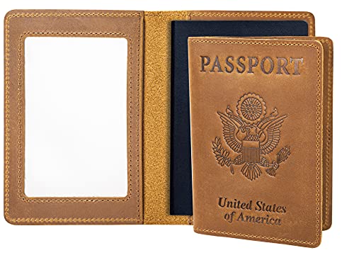 AGBIADD Genuine Leather Passport Holder with RFID Blocking, Slim Design, Brown Color, Unisex - Image 1