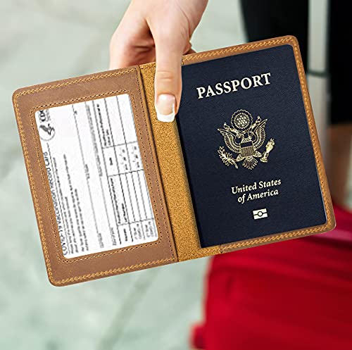 AGBIADD Genuine Leather Passport Holder with RFID Blocking, Slim Design, Brown Color, Unisex - Image 2