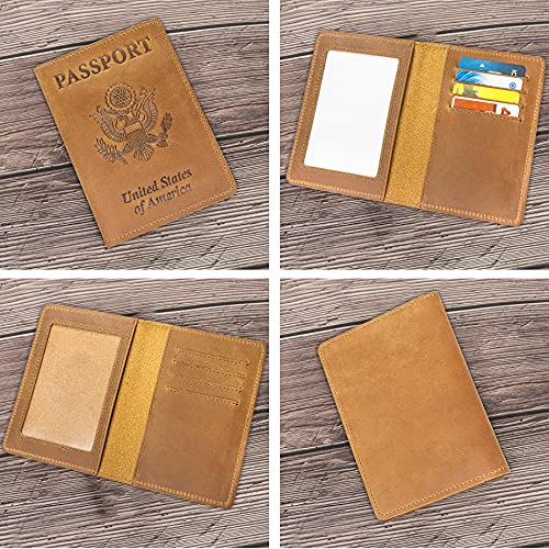 AGBIADD Genuine Leather Passport Holder with RFID Blocking, Slim Design, Brown Color, Unisex - Image 3