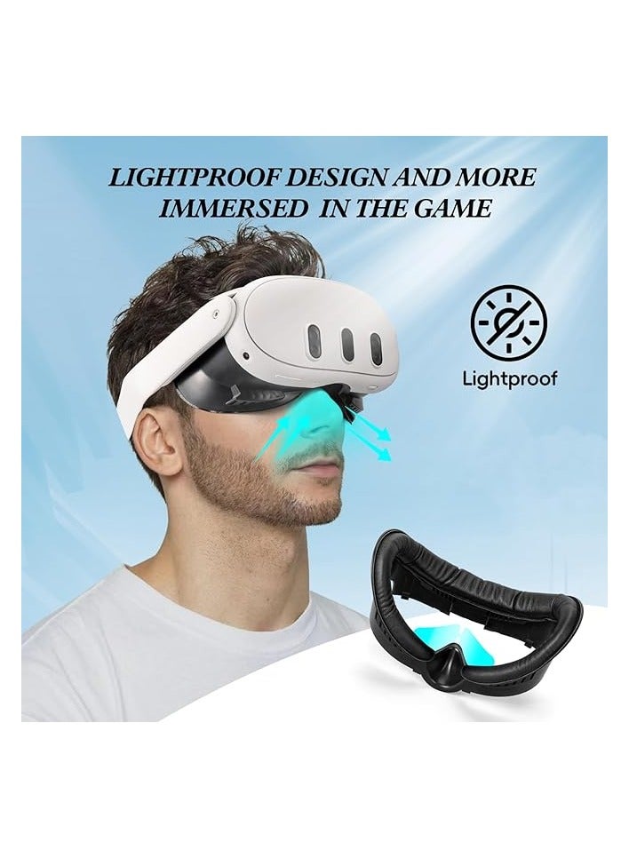 بروماس دعامة واجهة الوجه VR وغطاء وجه من إسفنج جلد البولي يوريثان متوافق مع Meta Quest 3، بديل مقاوم للعرق، ملحقات سماعة الرأس Meta Quest 3 VR، وسادة الوجه، تصميم تهوية (4 في 1 أسود) - Image 2