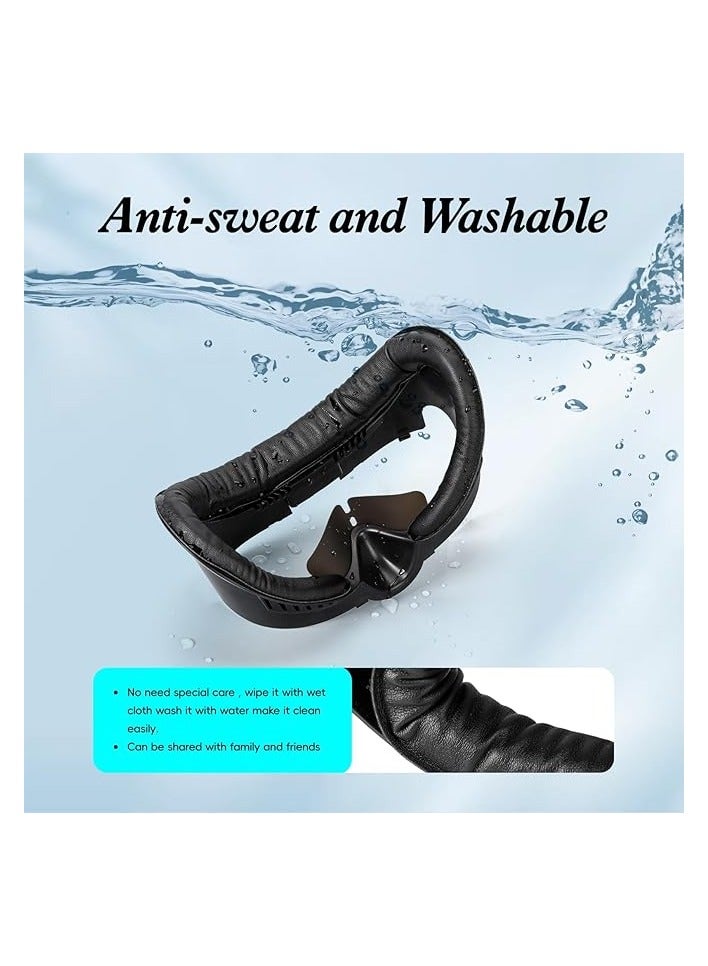 بروماس دعامة واجهة الوجه VR وغطاء وجه من إسفنج جلد البولي يوريثان متوافق مع Meta Quest 3، بديل مقاوم للعرق، ملحقات سماعة الرأس Meta Quest 3 VR، وسادة الوجه، تصميم تهوية (4 في 1 أسود) - Image 5