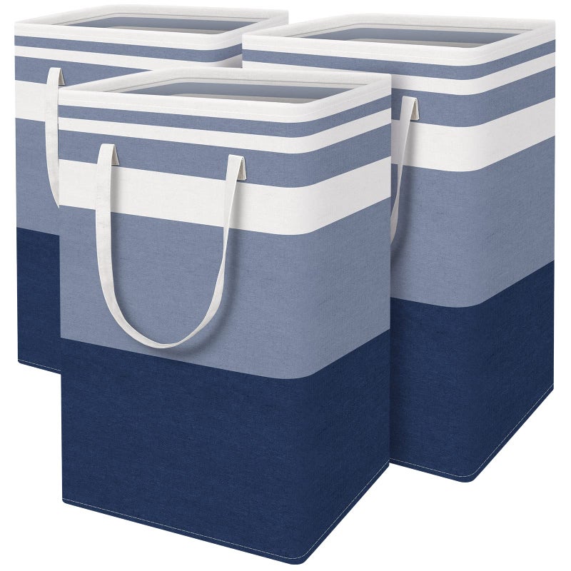 BlissTotes 3-Pack Laundry Basket, Freestandingï¼†Waterproof Laundry Hamper, Collapsible Tall Clothes Hamper with Easy Carry Handles for Clothes, Towels in the Family and Dorm,Gradient Blue,75L - Image 1
