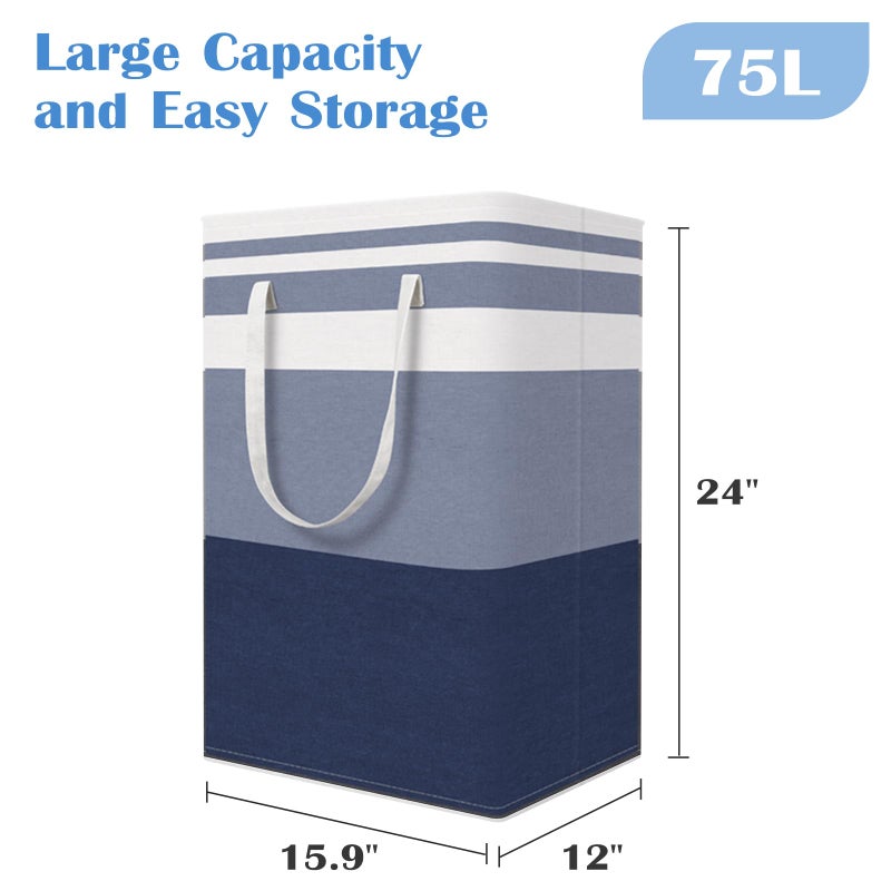 BlissTotes 3-Pack Laundry Basket, Freestandingï¼†Waterproof Laundry Hamper, Collapsible Tall Clothes Hamper with Easy Carry Handles for Clothes, Towels in the Family and Dorm,Gradient Blue,75L - Image 2