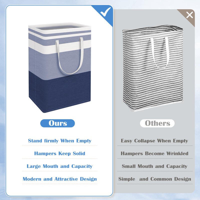 BlissTotes 3-Pack Laundry Basket, Freestandingï¼†Waterproof Laundry Hamper, Collapsible Tall Clothes Hamper with Easy Carry Handles for Clothes, Towels in the Family and Dorm,Gradient Blue,75L - Image 3