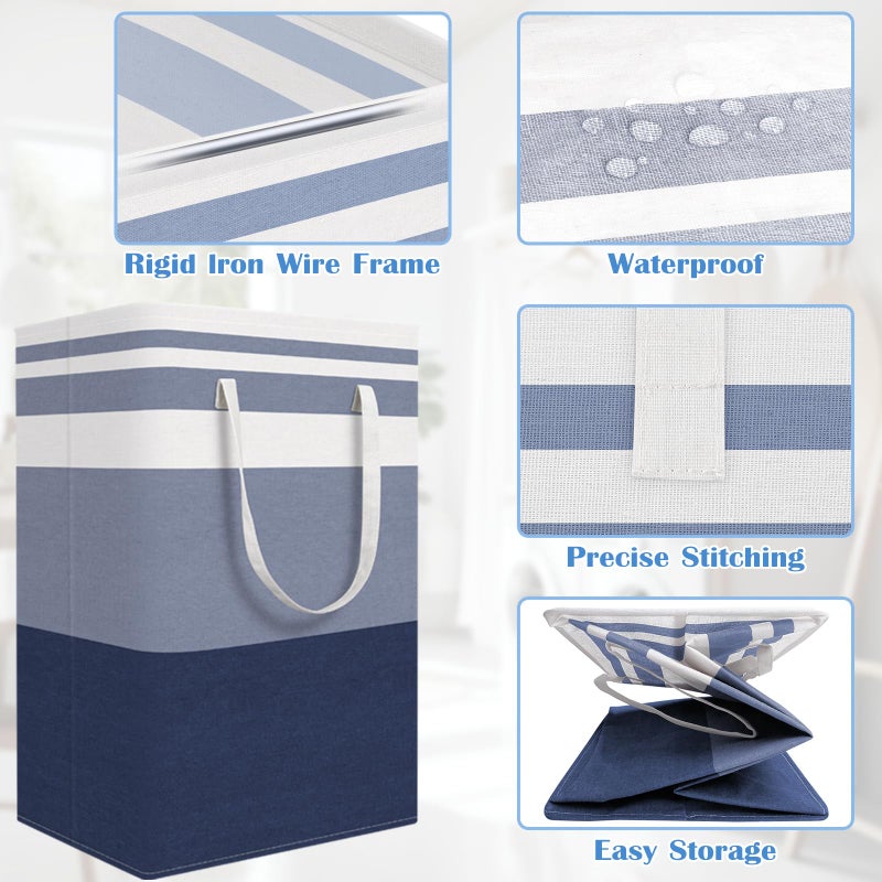 BlissTotes 3-Pack Laundry Basket, Freestandingï¼†Waterproof Laundry Hamper, Collapsible Tall Clothes Hamper with Easy Carry Handles for Clothes, Towels in the Family and Dorm,Gradient Blue,75L - Image 4