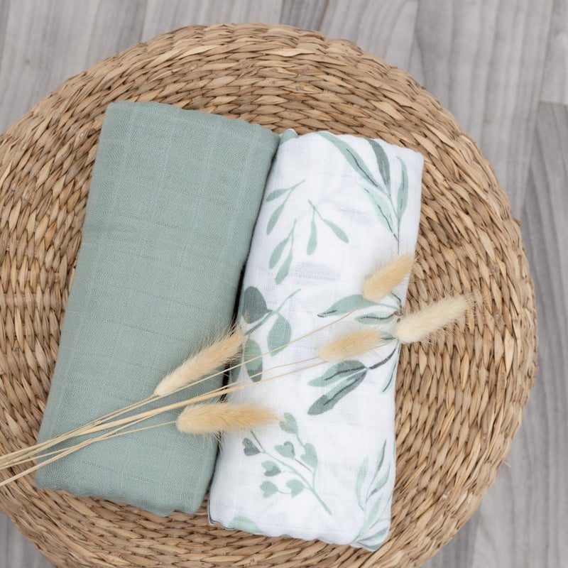 Pondering Pine Organic Baby Muslin Swaddle Blankets for Boy or Girl - Eucalyptus Leaves and Sage Swaddling Blanket 2 Pack - Soft Muslin, XLarge and Breathable, Boho Baby, 47" X 47" - Image 5