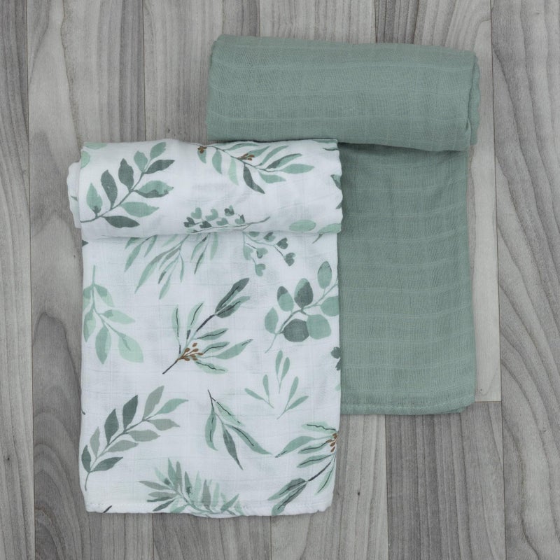 Pondering Pine Organic Baby Muslin Swaddle Blankets for Boy or Girl - Eucalyptus Leaves and Sage Swaddling Blanket 2 Pack - Soft Muslin, XLarge and Breathable, Boho Baby, 47" X 47" - Image 3