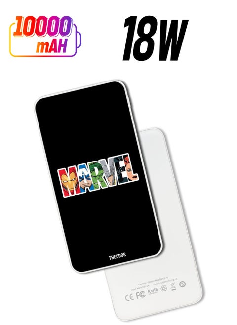 10,000 mAh Super Fast Charging Ultra Compact Power Bank with Quick Charge & Power Delivery, Portable Charger For iPhone and Android Marvel Charecters