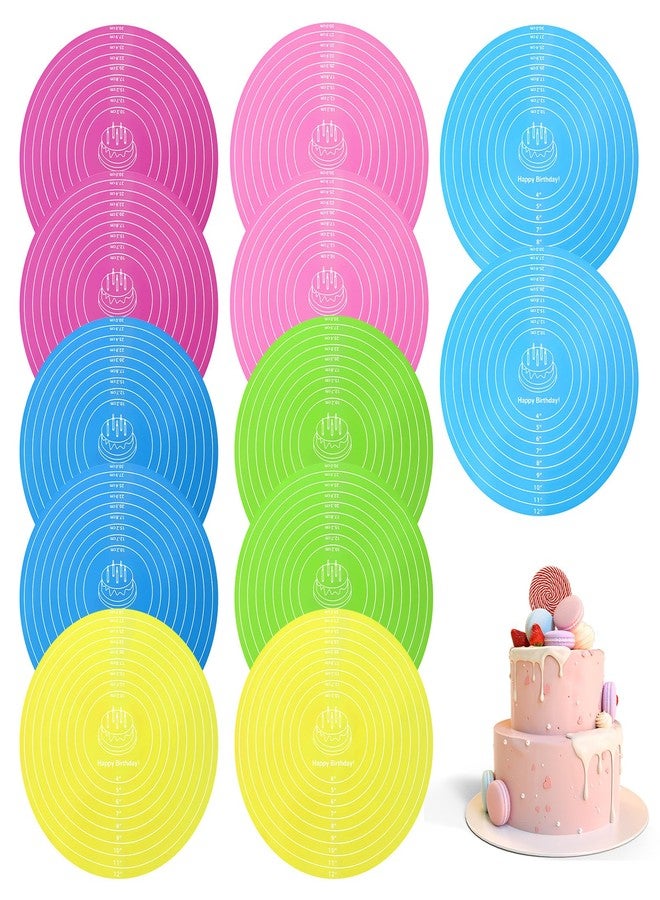 Kifmurase 12Pcs Silicone Baking Mat, 12 Inch Round Silicone Mat, Cake Mats with Measurements for Cake Turntable Stand, Reusable Cookie Mats for Rolling Out Dough, Non-Stick and Heat Resistant - Image 1