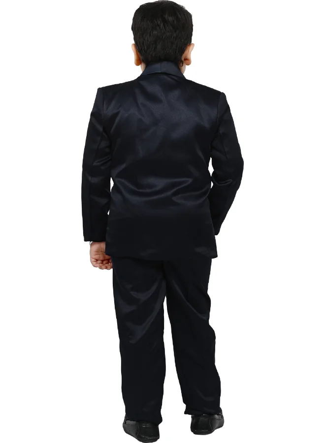 BT DEZINES Boys Navy Blue Satin Suit Set for Parties
