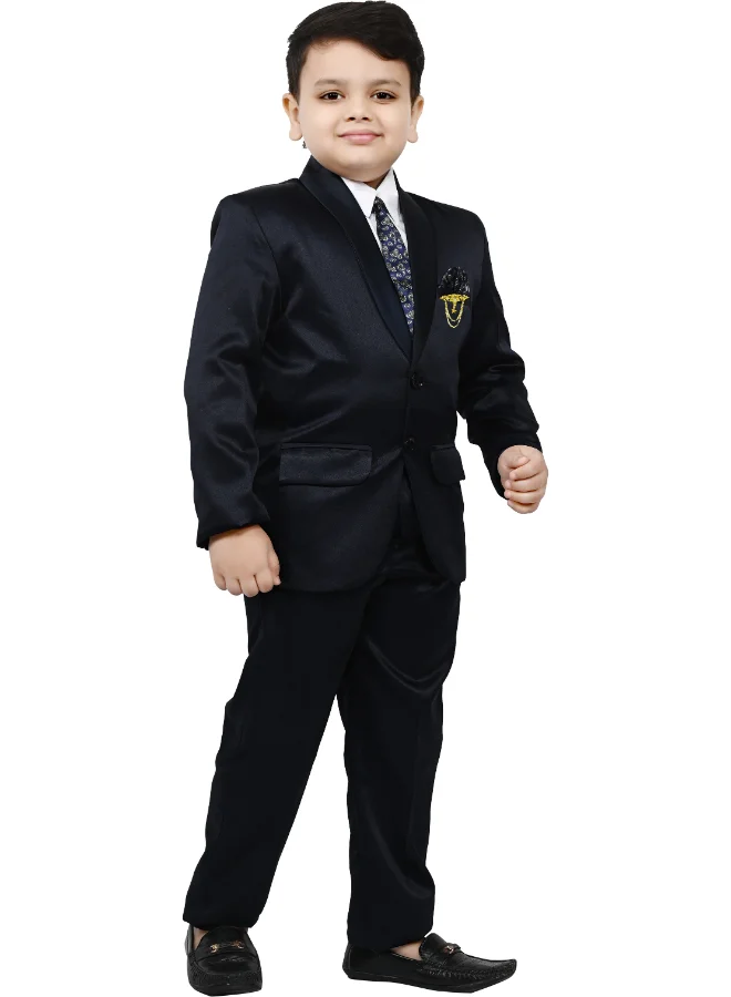 BT DEZINES Boys Navy Blue Satin Suit Set for Parties