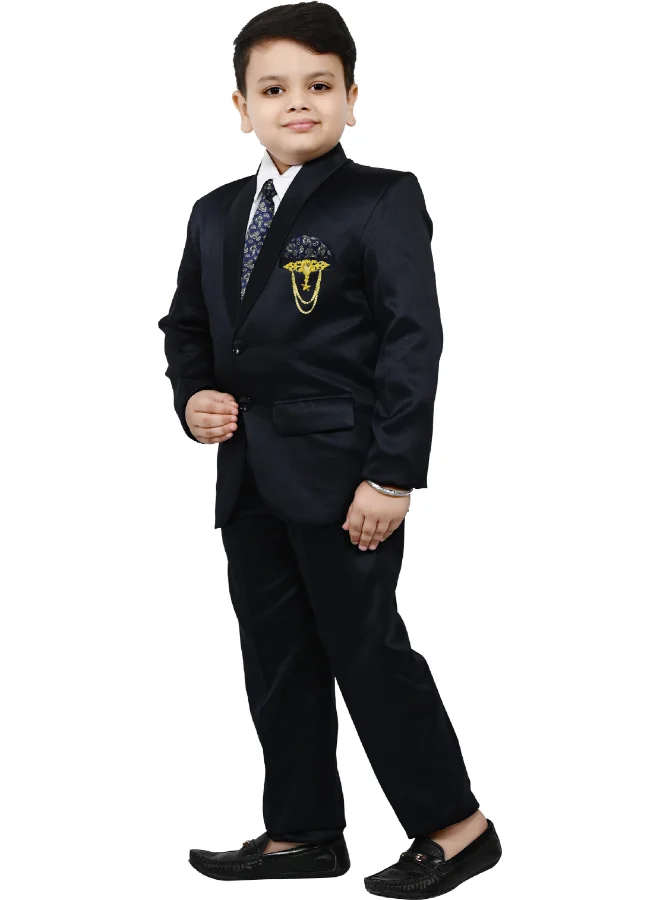 BT DEZINES Boys Navy Blue Satin Suit Set for Parties
