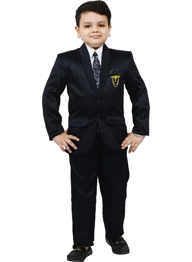 BT DEZINES Boys Navy Blue Satin Suit Set for Parties