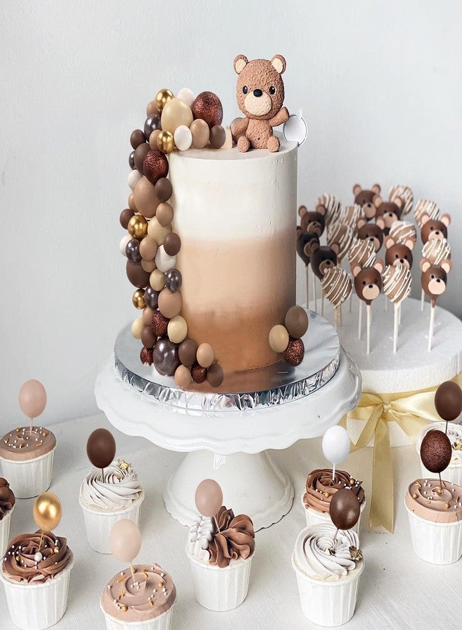 RASSLISA 56 PCS Ball Cake Picks Colorful Ball Shaped Cake Topper Pearl Balls Cupcake Cake Insert Topper for Birthday Party Wedding Decoration Supplies Brown Series Seven Colors - Image 4