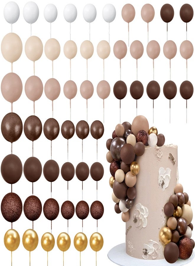 RASSLISA 56 PCS Ball Cake Picks Colorful Ball Shaped Cake Topper Pearl Balls Cupcake Cake Insert Topper for Birthday Party Wedding Decoration Supplies Brown Series Seven Colors - Image 1