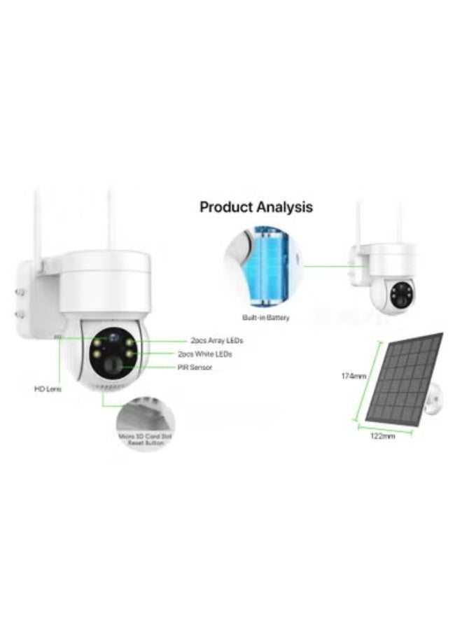 Solar Powered Security Camera 1080P Wireless Surveillance Camera with Infrared Night Vision, Two-Way Audio Intercom and Outdoor Weatherproof Design - Image 5
