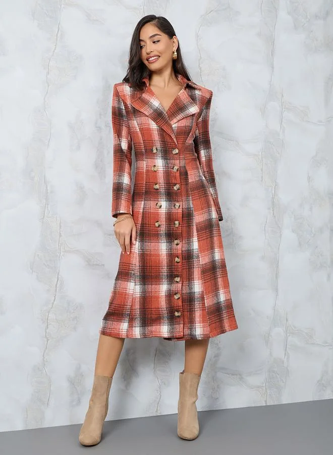 Styli Checked Plaid Blazer Midi Dress