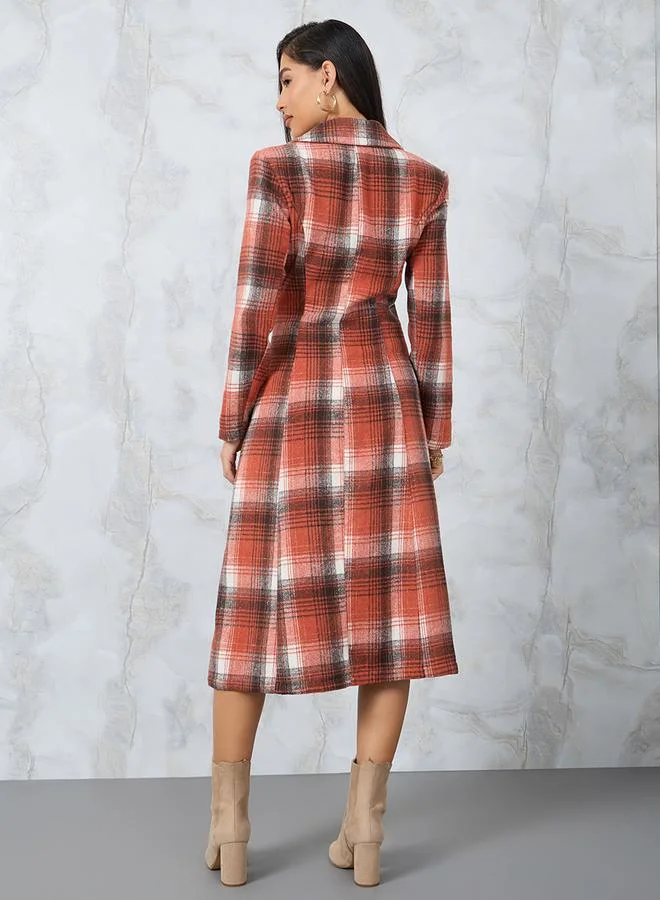 Styli Checked Plaid Blazer Midi Dress