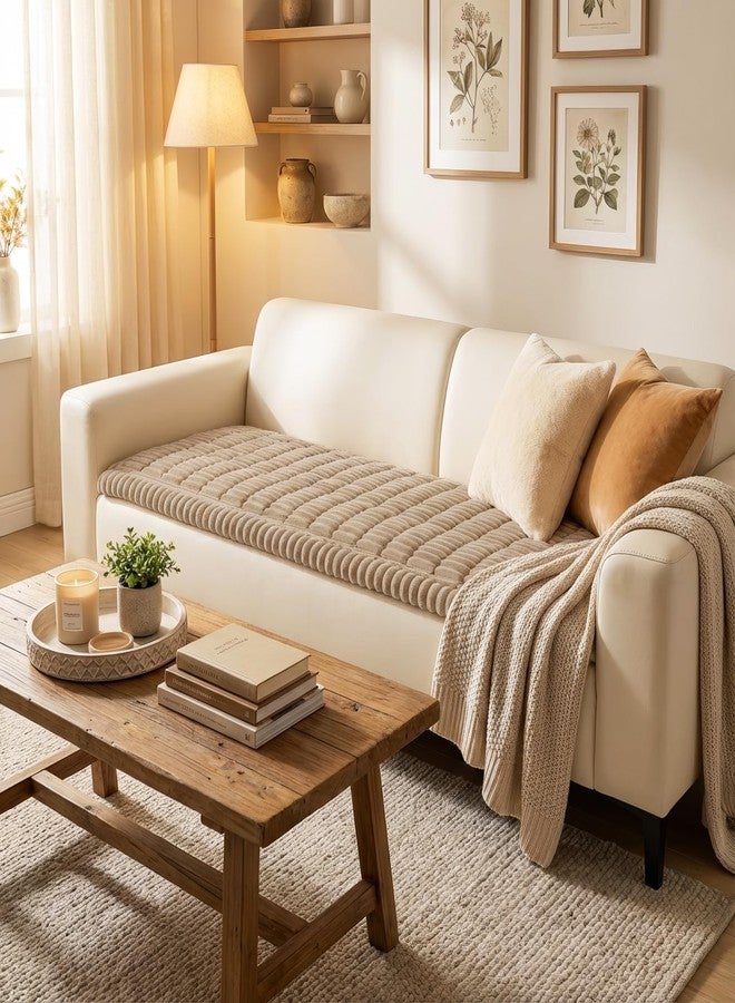 Smiry Couch Cover for Dogs Washable, Non Slip Fuzzy Pet Couch Covers for 3 Cushion Sofa Pet Friendly, Thick Soft Sofa Slipcovers Cushion Protector (Khaki, 27.6" x 88") - Image 2