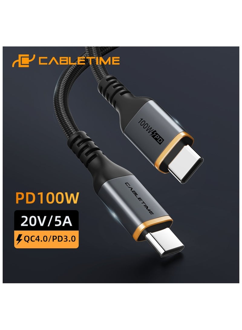 CABLETIME CABLETIME 100w Fast Charging USB-C to USB-C (2 Meters) Nylon Braided Cable with E-Marker chip, 20V/5A, Support QC4.0/PD3.0, (RoHS2, REACH, USB-IF) Compliance, 2-Years Warranty - Image 2
