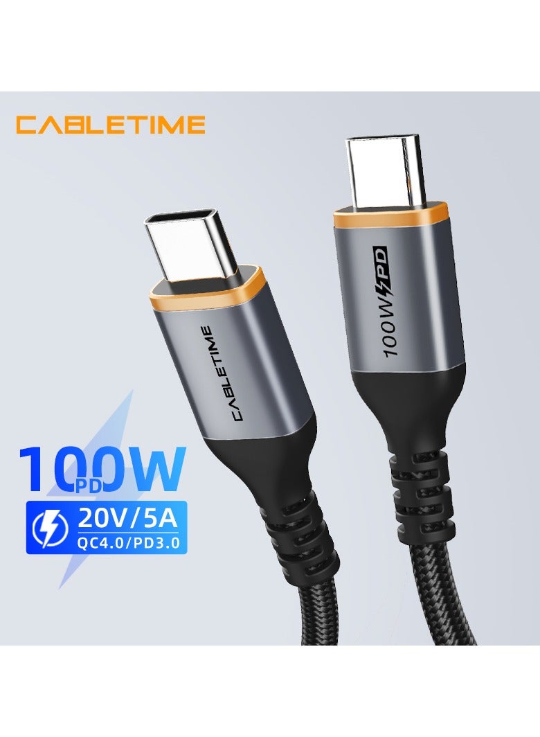 CABLETIME CABLETIME 100w Fast Charging USB-C to USB-C (2 Meters) Nylon Braided Cable with E-Marker chip, 20V/5A, Support QC4.0/PD3.0, (RoHS2, REACH, USB-IF) Compliance, 2-Years Warranty - Image 4